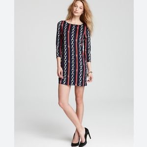 Juicy Couture 2012 English Snaffle Red & Navy Equestrian Print Silk Sheath Dress